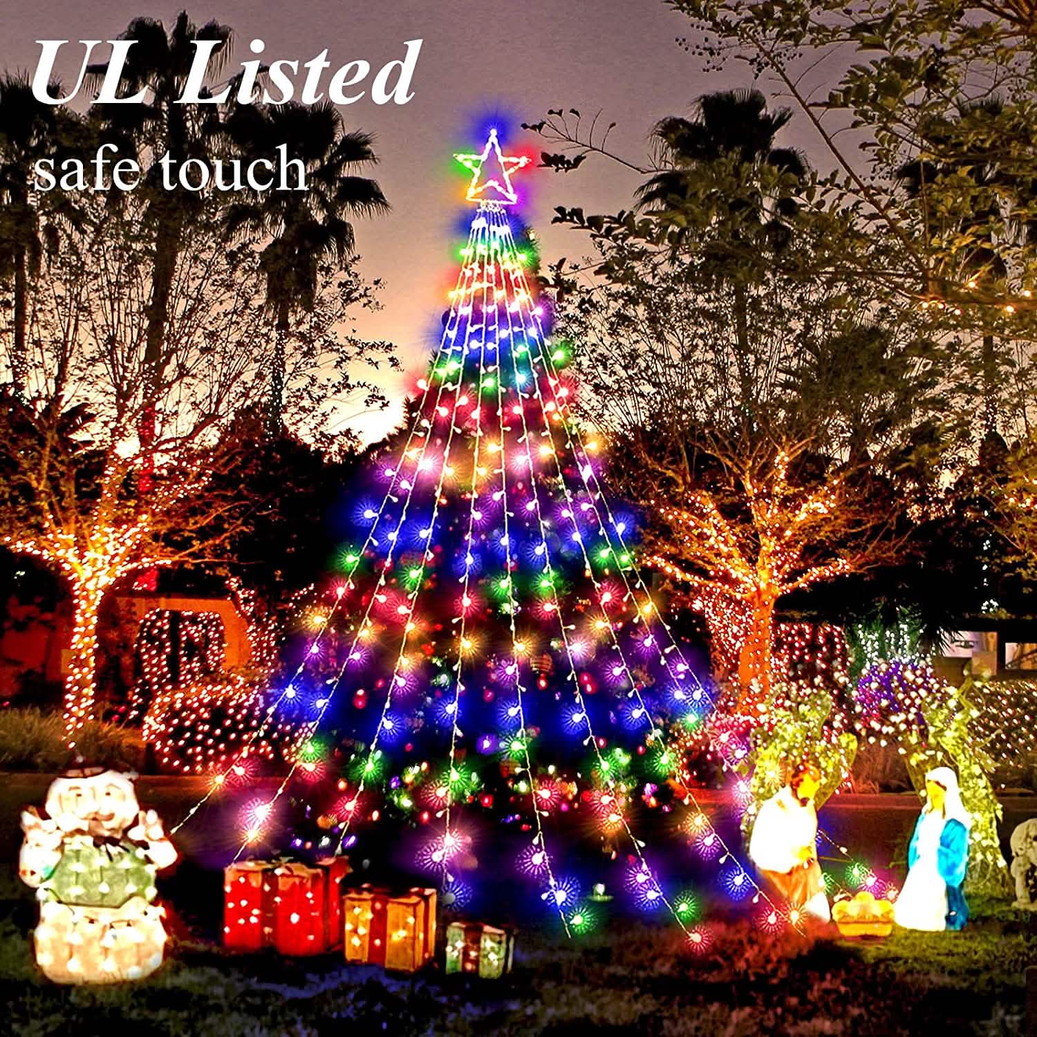 Christmas String Lights with 317 LED Star Hanging Twinkle Fairy Curtain Lights