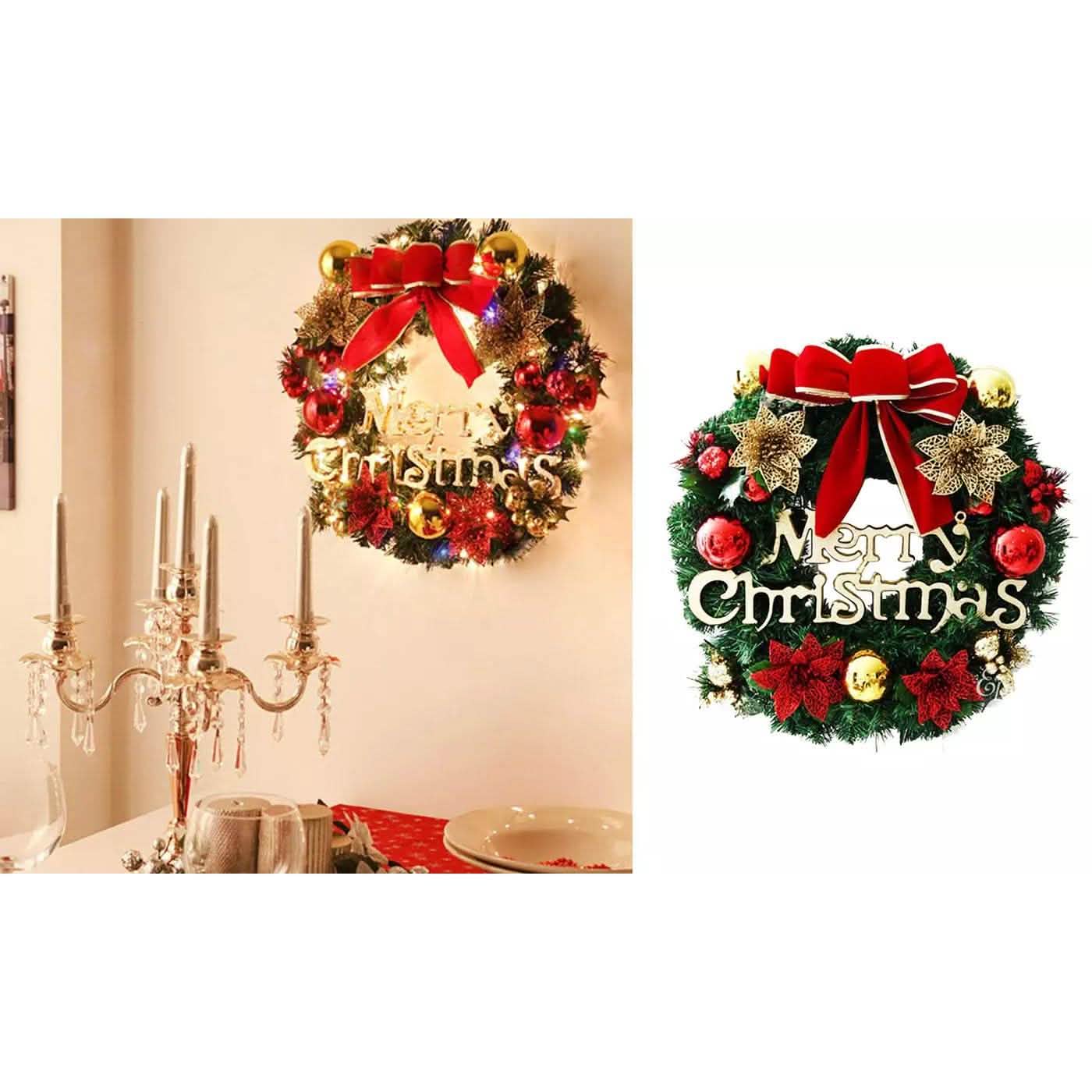 Christmas Xmas Wreath Home Door Wall Ornament Garland Bowknot Party Decoration