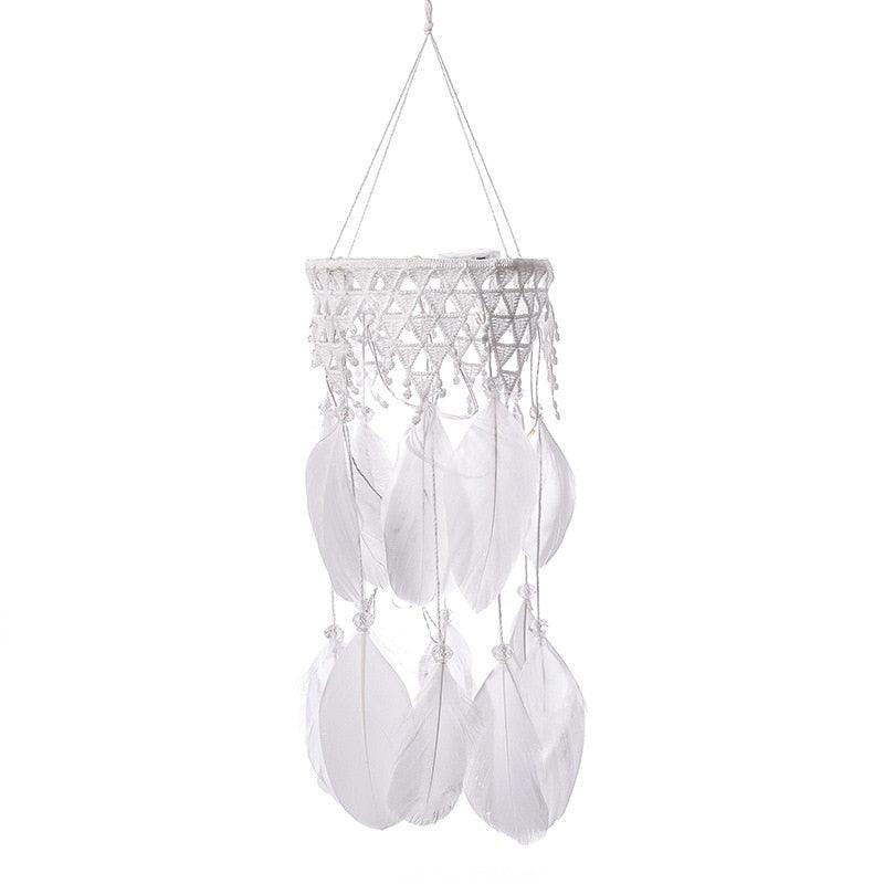 Classic Lantern Dream Catcher Kid  Room Dream Catchers LED Light Up White Feather Lights Ceiling Decor Wall Hanging Ornaments for Bedroom Decor Gifts for Teenage Girl Decoration Home Wind Chime Feather Wedding