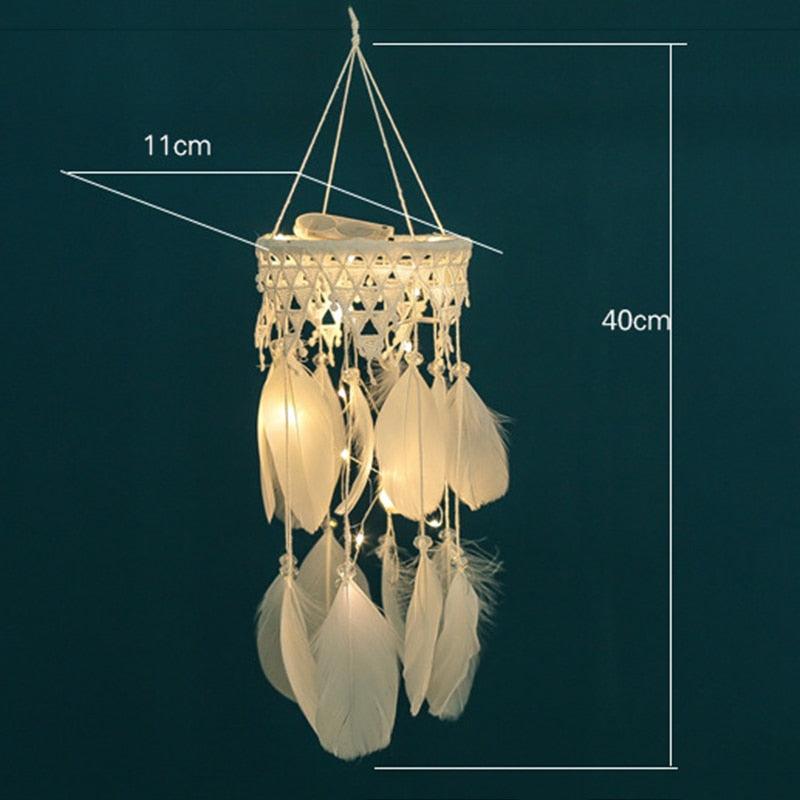 Classic Lantern Dream Catcher Kid  Room Dream Catchers LED Light Up White Feather Lights Ceiling Decor Wall Hanging Ornaments for Bedroom Decor Gifts for Teenage Girl Decoration Home Wind Chime Feather Wedding