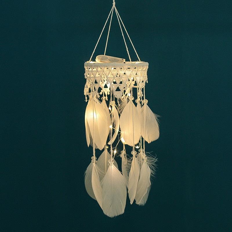 Classic Lantern Dream Catcher Kid  Room Dream Catchers LED Light Up White Feather Lights Ceiling Decor Wall Hanging Ornaments for Bedroom Decor Gifts for Teenage Girl Decoration Home Wind Chime Feather Wedding