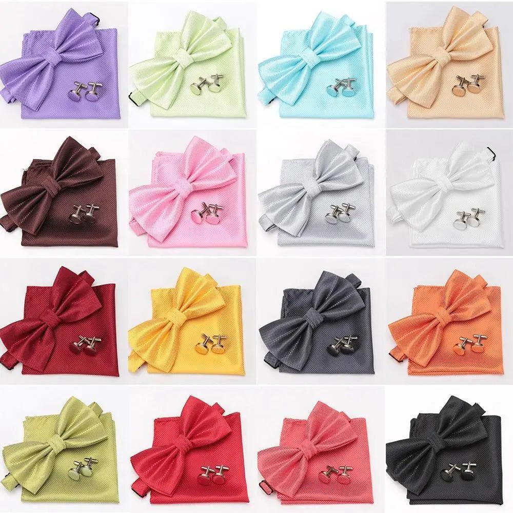 Classic Men Bowtie  Cufflinks Set Casual Men's Fashionable Style Solid Color Bowties Elegant Accessories