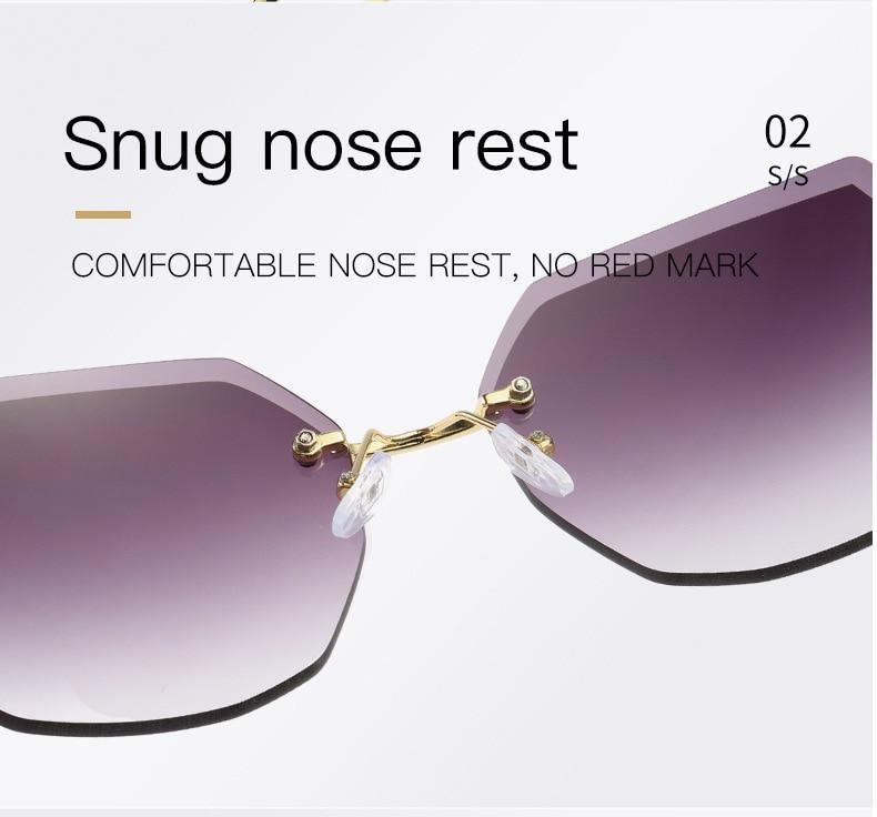 Classic Rimless Sunglasses Women Metal Frame Diamond Cutting Lens Sunglasses For Women New Fashion Black Color New Retro Sun Glasses For Women New Summer Style Sun glasses For Female Famous Style Frames