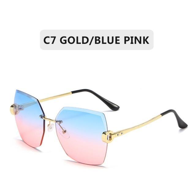 Classic Rimless Sunglasses Women Metal Frame Diamond Cutting Lens Sunglasses For Women New Fashion Black Color New Retro Sun Glasses For Women New Summer Style Sun glasses For Female Famous Style Frames