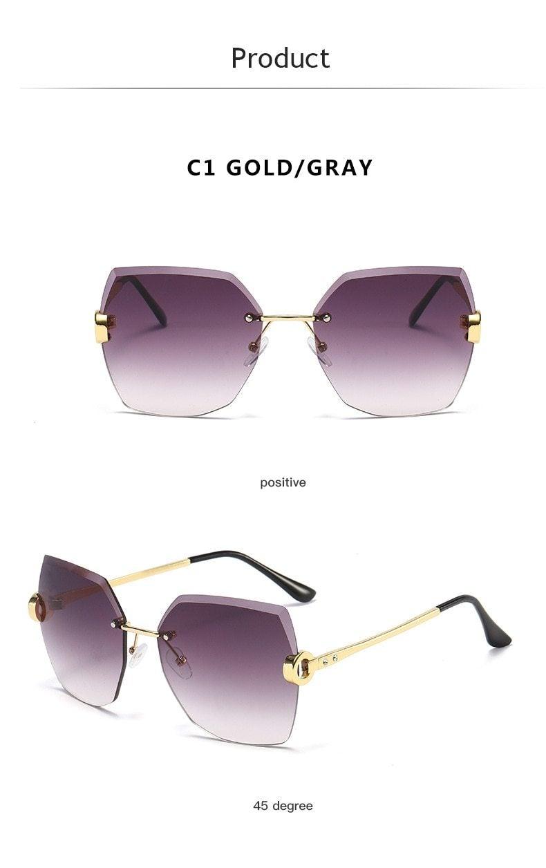 Classic Rimless Sunglasses Women Metal Frame Diamond Cutting Lens Sunglasses For Women New Fashion Black Color New Retro Sun Glasses For Women New Summer Style Sun glasses For Female Famous Style Frames