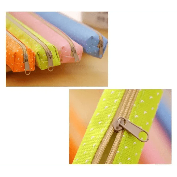 Classic Simple Candy Color Slim Canvas Pencil Pouch Pencil Bag For School Office Dot Printed Students Pencil Case