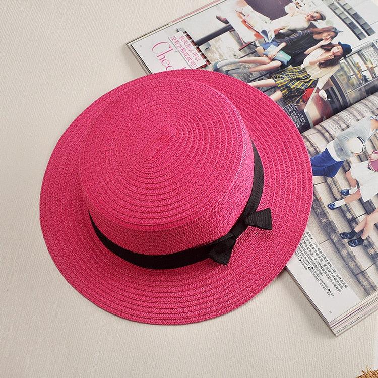 Classic Simple Female Hat For Summer Beach Hat Casual Lady Summer Solid Color Straw Hat Women Elegant Hat Traveling Hats UV Protection Sun Cap Women Flat Bowknot Design Cute Cap Girls Hat 56-58cm