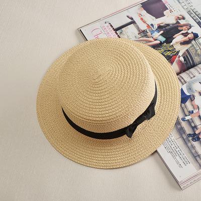 Classic Simple Female Hat For Summer Beach Hat Casual Lady Summer Solid Color Straw Hat Women Elegant Hat Traveling Hats UV Protection Sun Cap Women Flat Bowknot Design Cute Cap Girls Hat 56-58cm
