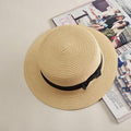 Classic Simple Female Hat For Summer Beach Hat Casual Lady Summer Solid Color Straw Hat Women Elegant Hat Traveling Hats UV Protection Sun Cap Women Flat Bowknot Design Cute Cap Girls Hat 56-58cm