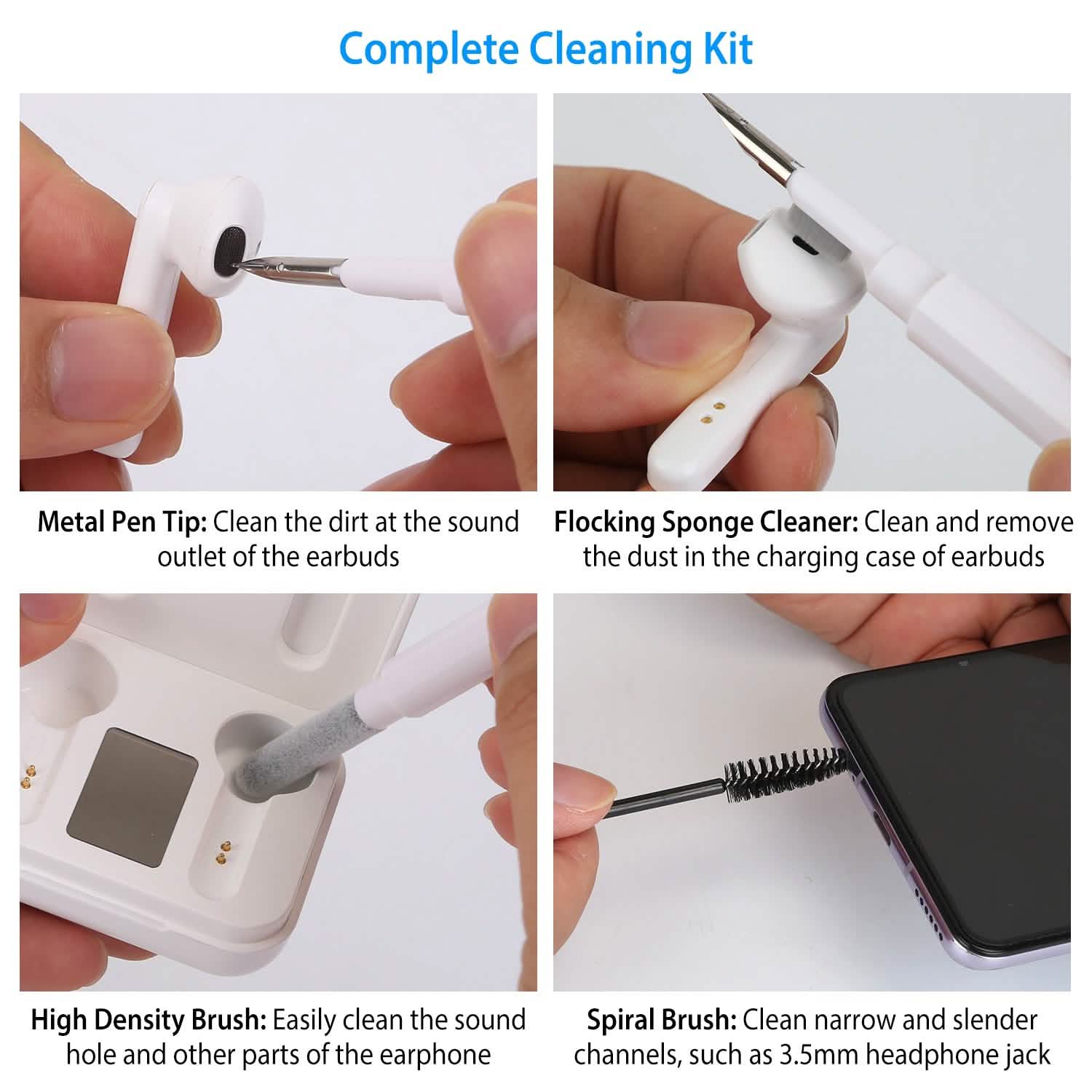 Cleaning Kit For Airpods, Charging Case, Camera, Phone Cleaner Pen Long and Short Fluff Brush