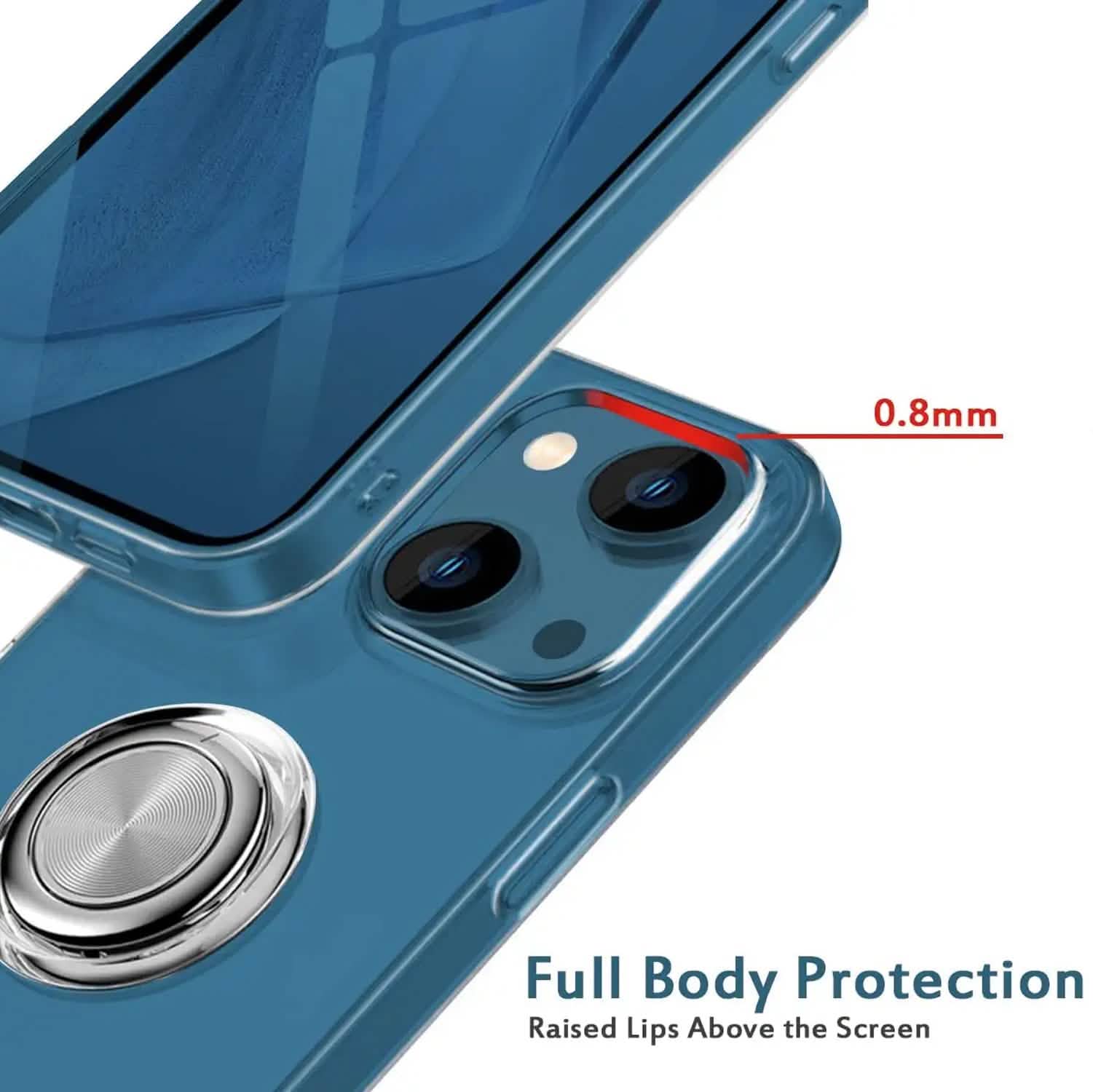 Clear Phone Case iPhone 14 Transparent Anti-Scratch with Ring Kickstand
