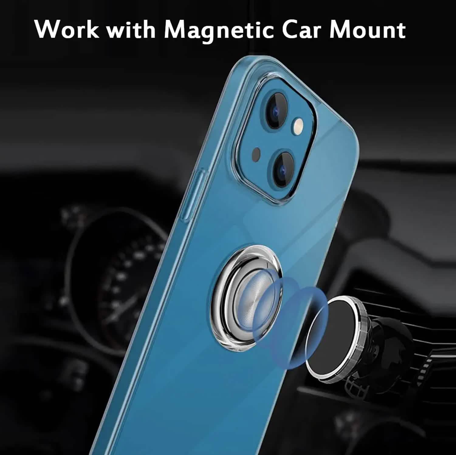 Clear Phone Case iPhone 14 Transparent Anti-Scratch with Ring Kickstand