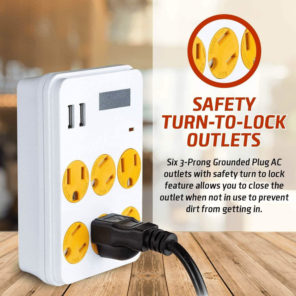 ClearMax 6 Outlet Adapter with 2 USB Ports