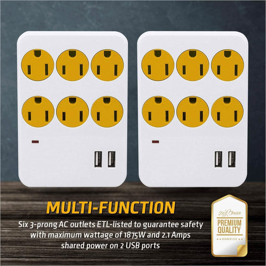 ClearMax 6 Outlet Adapter with 2 USB Ports