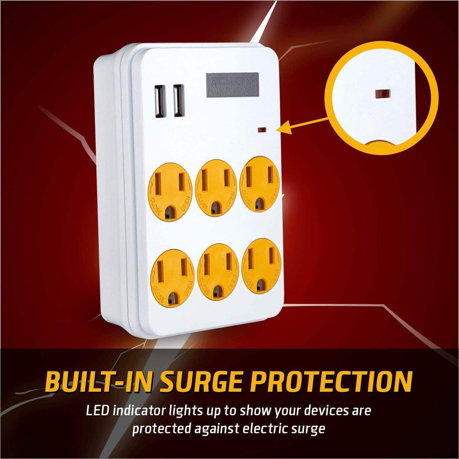 ClearMax 6 Outlet Adapter with 2 USB Ports