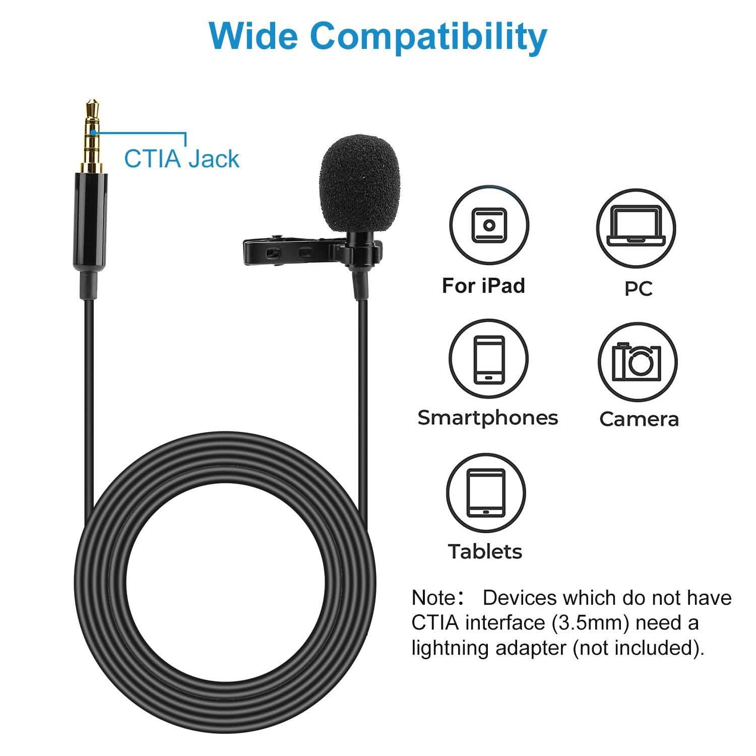 Clip On Microphone Hands Free Lavalier Lapel Mic