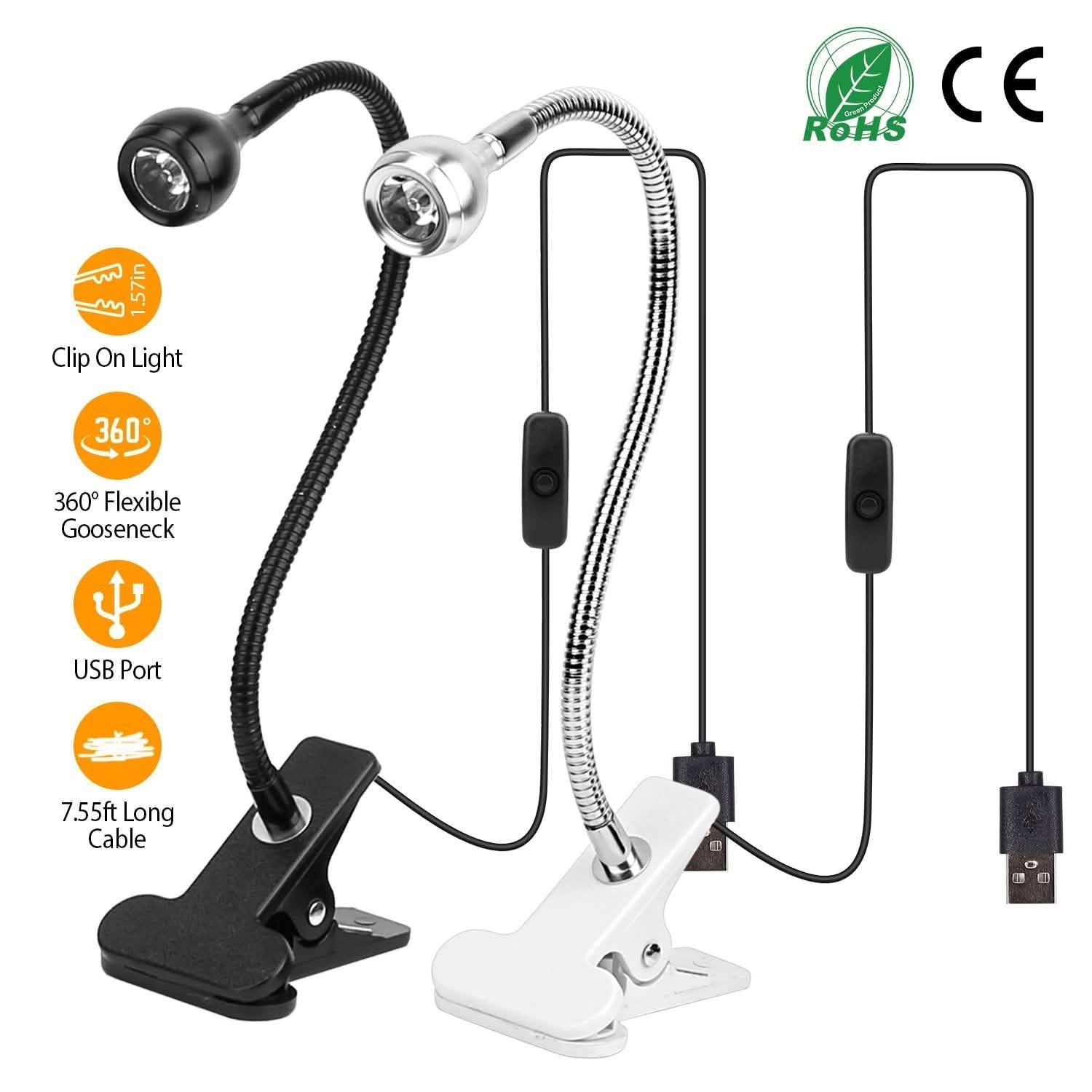 Clip On Reading Light USB Desk Clamp Lamp Flexible Gooseneck