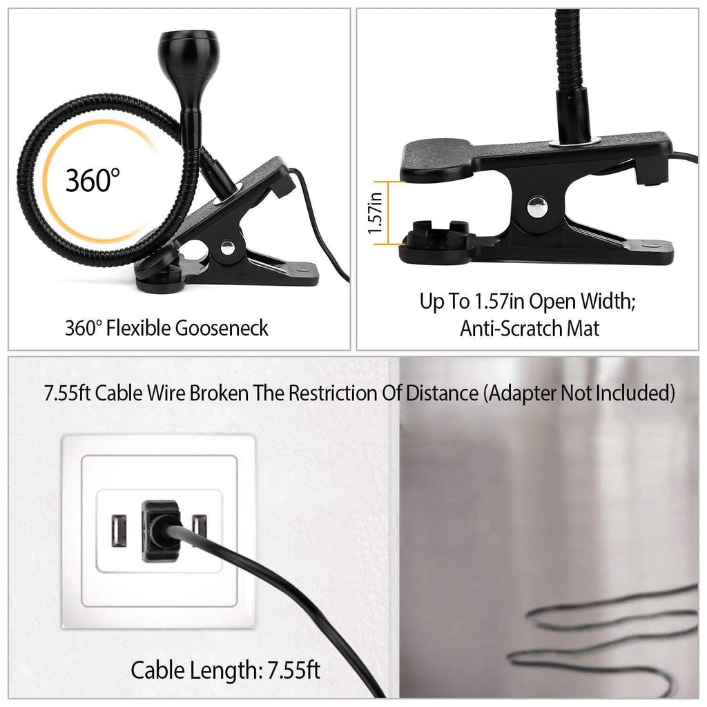 Clip On Reading Light USB Desk Clamp Lamp Flexible Gooseneck