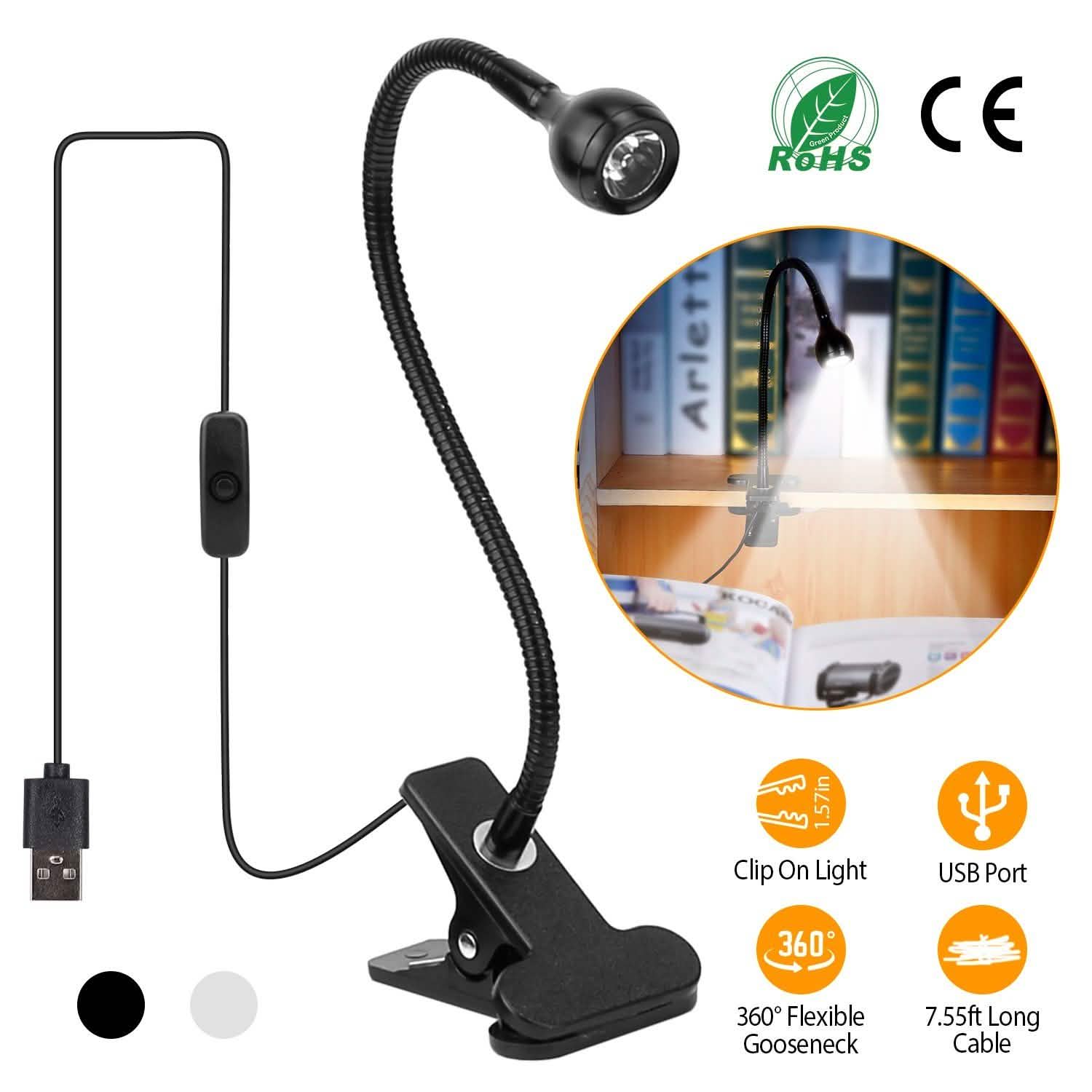 Clip On Reading Light USB Desk Clamp Lamp Flexible Gooseneck