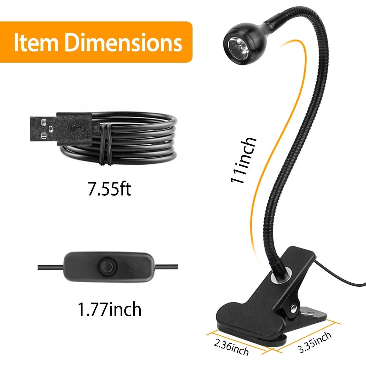 Clip On Reading Light USB Desk Clamp Lamp Flexible Gooseneck