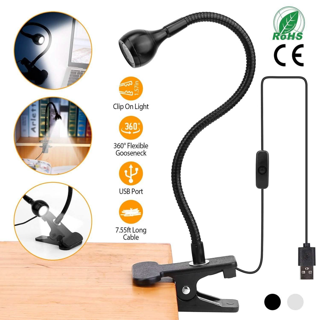 Clip On Reading Light USB Desk Clamp Lamp Flexible Gooseneck