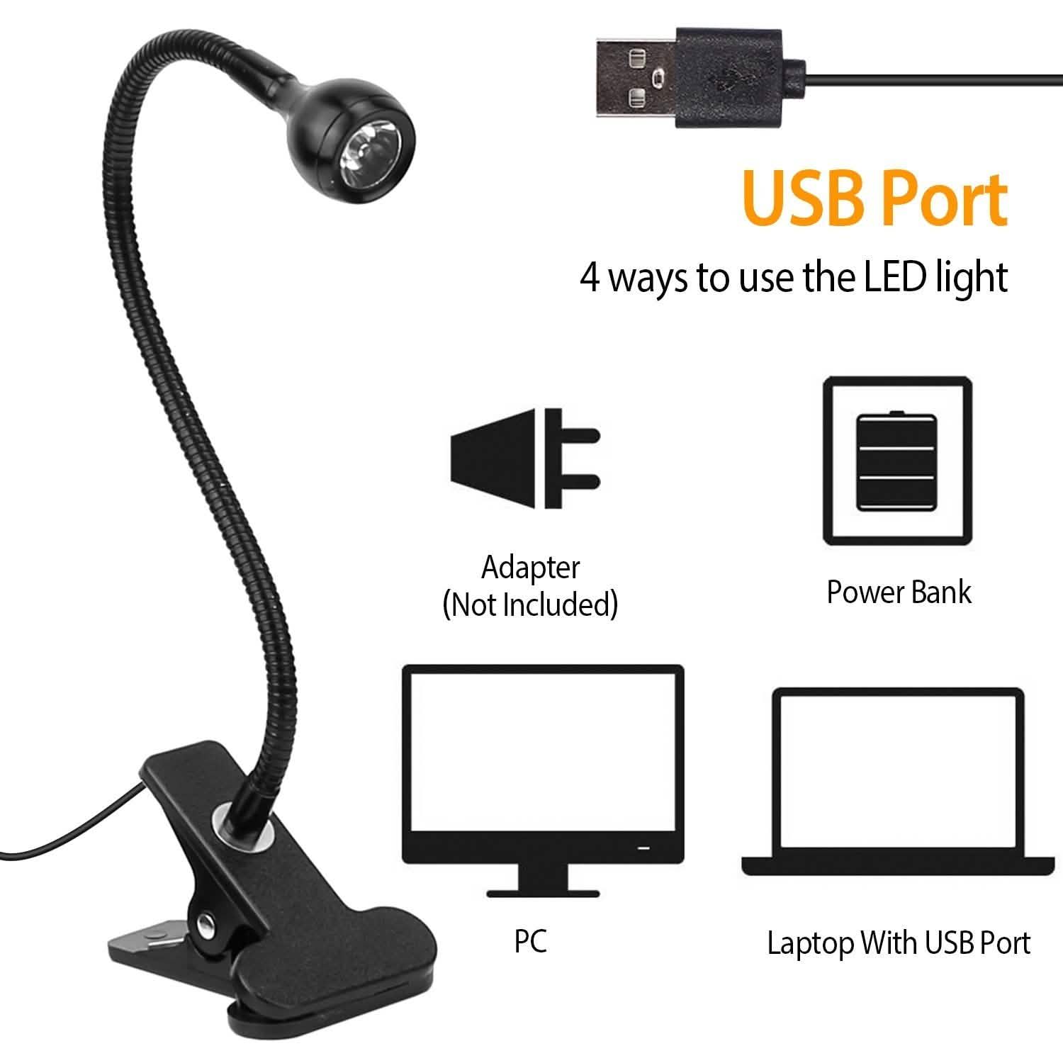 Clip On Reading Light USB Desk Clamp Lamp Flexible Gooseneck