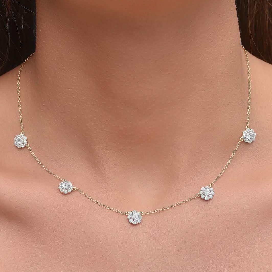 Cluster Flower Station Choker Necklace