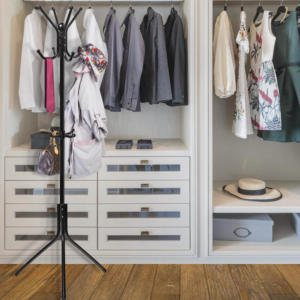 Coat & Hat Metal Rack Hanger Organizer Hooks with Stand