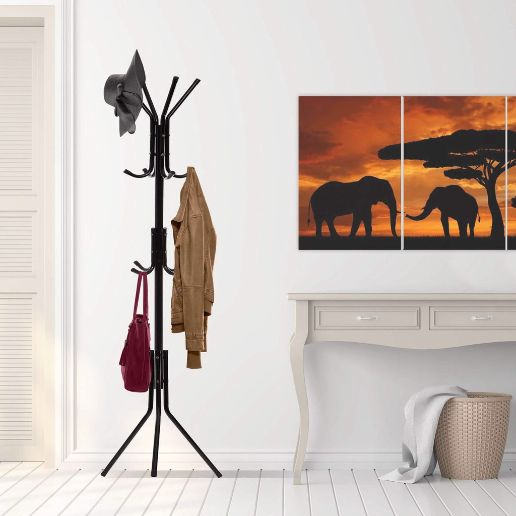 Coat & Hat Metal Rack Hanger Organizer Hooks with Stand
