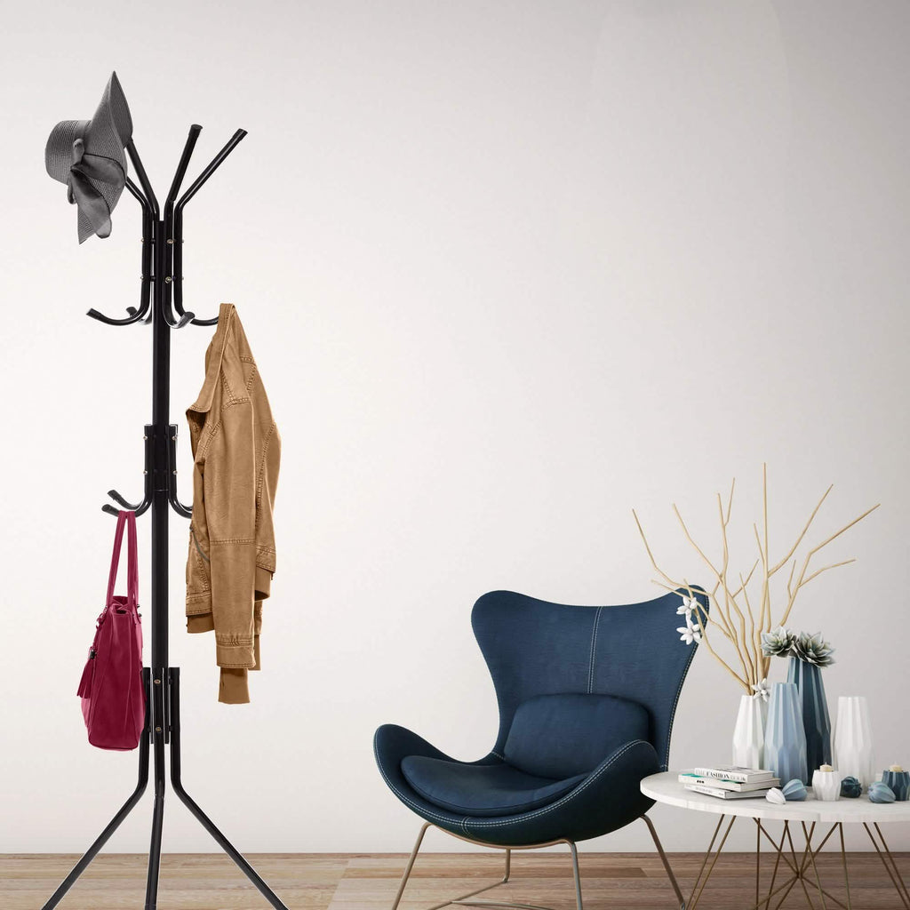 Coat & Hat Metal Rack Hanger Organizer Hooks with Stand