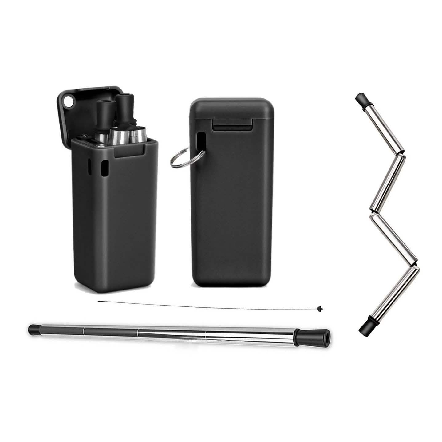 Collapsible, Portable, And Reusable Stainless Steel Drinking Straw With Case