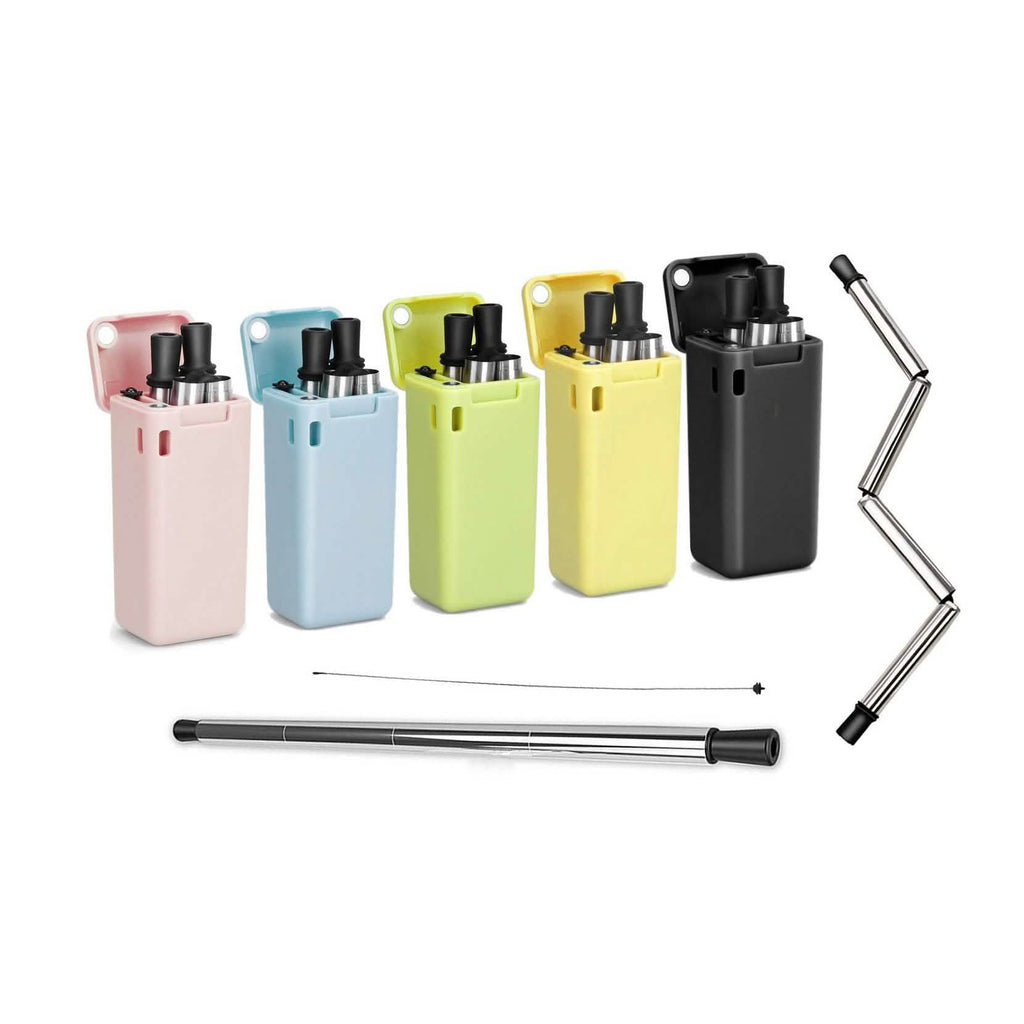 Collapsible, Portable, And Reusable Stainless Steel Drinking Straw With Case