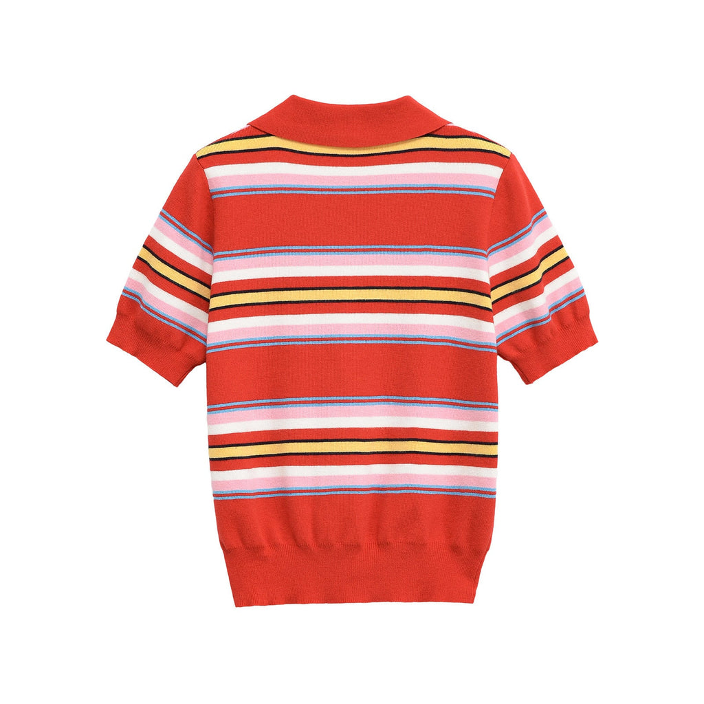 Color blocking striped knit sweater+skirt set for women