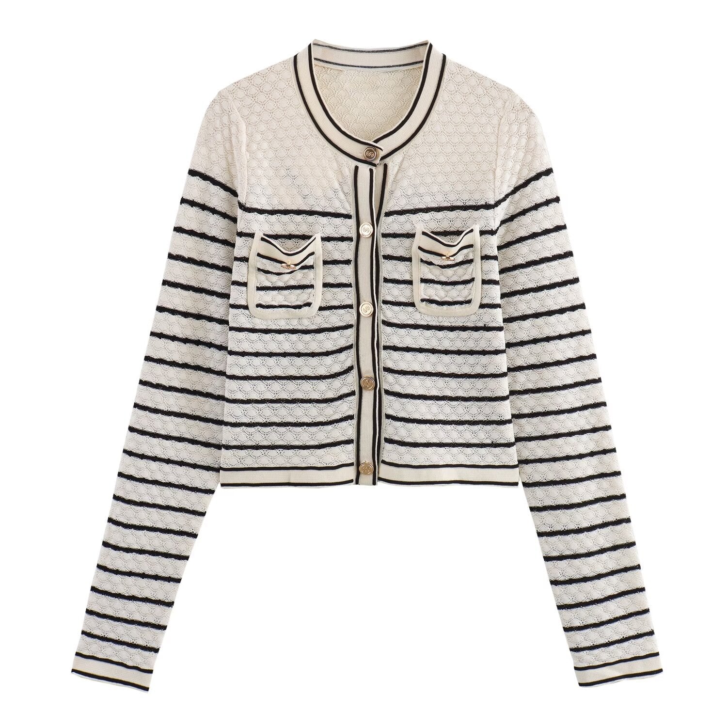 Color blocking striped women's knitted sweater top+striped hollow knitted skirt set for women