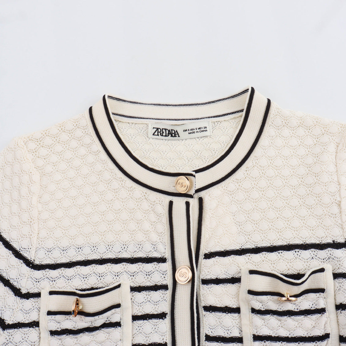 Color blocking striped women's knitted sweater top+striped hollow knitted skirt set for women