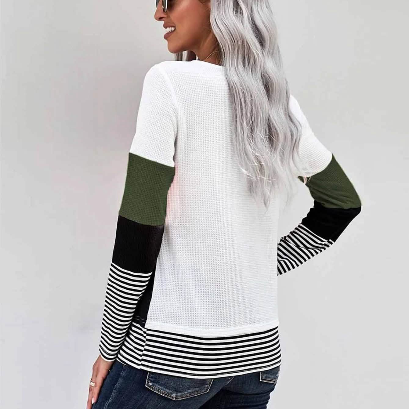 Colorblock Waffle Knit Striped Panel Tee