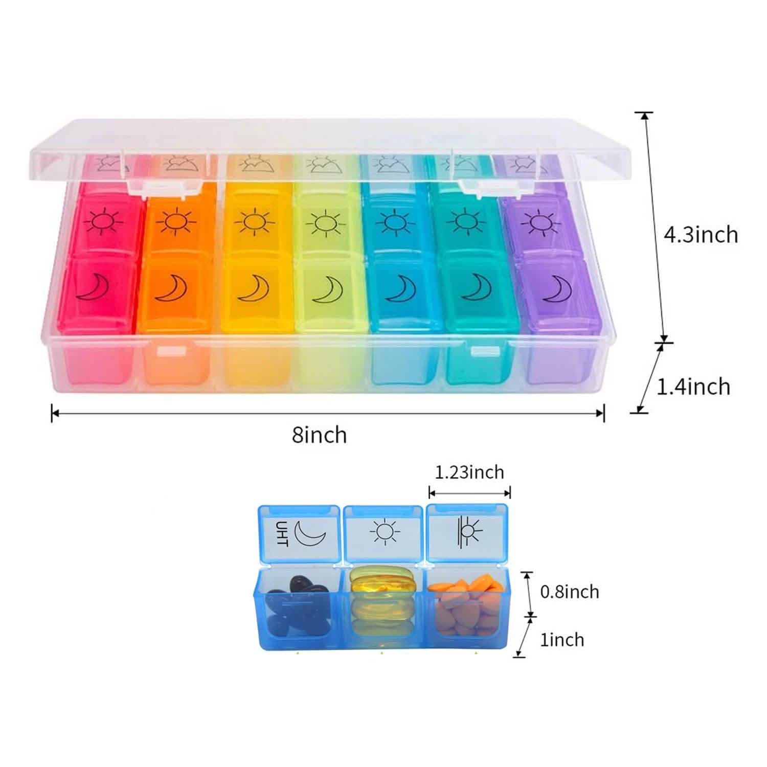 Colorful 3-Times Weekly Pills Vitamins Organizer With Large Compartments And Detachable Trays
