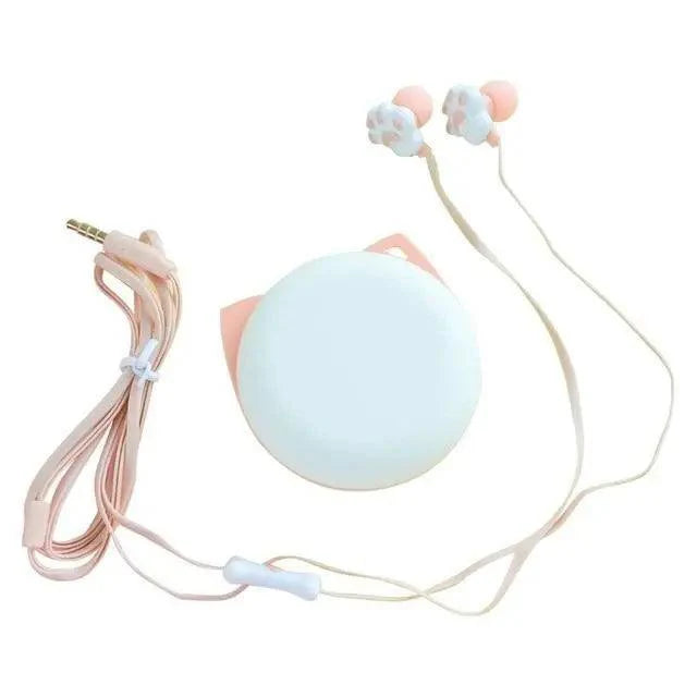 Colorful Cartoon Cute Cat Claw Earphones 3.5mm Jack Wired Simple Earphone Storage Modern Case Stereo in-Ear Headphone With Mic Best Gift For Girls And Kids