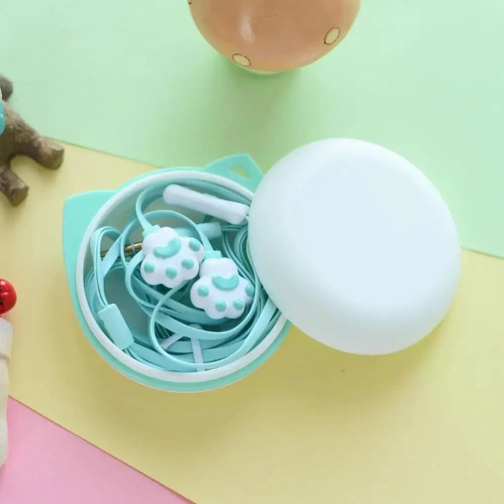 Colorful Cartoon Cute Cat Claw Earphones 3.5mm Jack Wired Simple Earphone Storage Modern Case Stereo in-Ear Headphone With Mic Best Gift For Girls And Kids