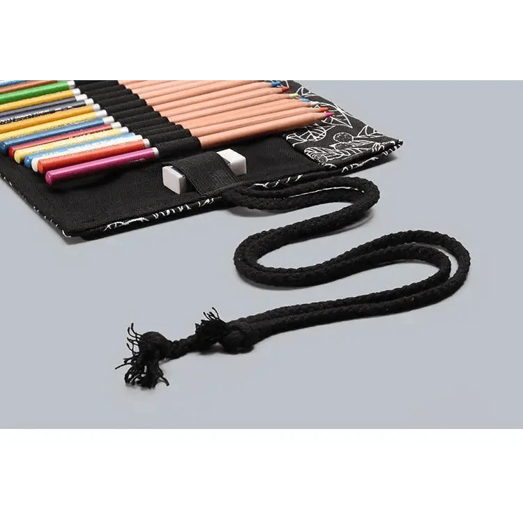 Colorful Roll Up Pencil Case Canvas Flowers Style Colored Pencils Wrap Multi-Purpose Pen Holder Cute Case