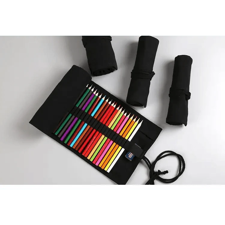 Colorful Roll Up Pencil Case Canvas Flowers Style Colored Pencils Wrap Multi-Purpose Pen Holder Cute Case