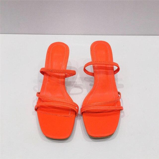 Colorful Women Sandals Slides Slippers Square Open Toe Slip On Thin Mid Heels Pumps Casual Narrow Band Open Toe Sandals Flip Flops Slip On Fashion Dress Heels Back High Heel Slide Slipper