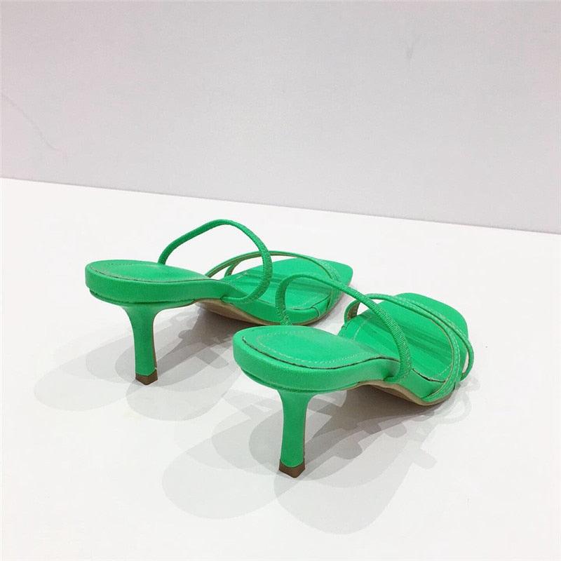 Colorful Women Sandals Slides Slippers Square Open Toe Slip On Thin Mid Heels Pumps Casual Narrow Band Open Toe Sandals Flip Flops Slip On Fashion Dress Heels Back High Heel Slide Slipper