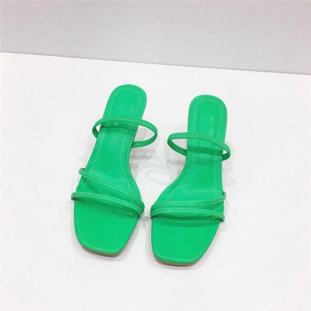 Colorful Women Sandals Slides Slippers Square Open Toe Slip On Thin Mid Heels Pumps Casual Narrow Band Open Toe Sandals Flip Flops Slip On Fashion Dress Heels Back High Heel Slide Slipper