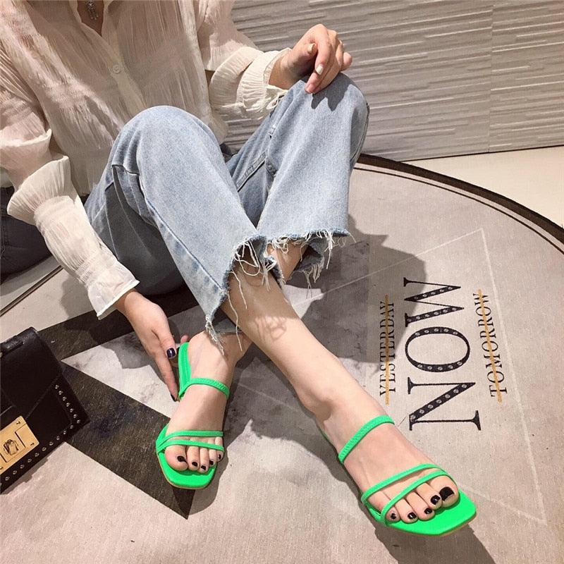 Colorful Women Sandals Slides Slippers Square Open Toe Slip On Thin Mid Heels Pumps Casual Narrow Band Open Toe Sandals Flip Flops Slip On Fashion Dress Heels Back High Heel Slide Slipper