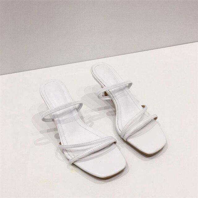 Colorful Women Sandals Slides Slippers Square Open Toe Slip On Thin Mid Heels Pumps Casual Narrow Band Open Toe Sandals Flip Flops Slip On Fashion Dress Heels Back High Heel Slide Slipper