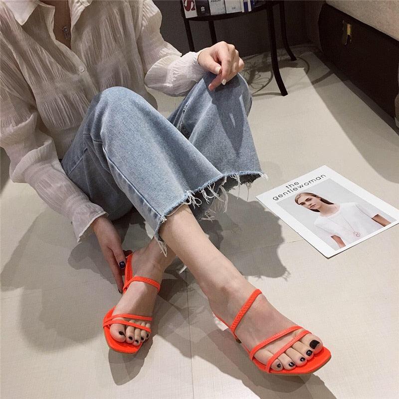 Colorful Women Sandals Slides Slippers Square Open Toe Slip On Thin Mid Heels Pumps Casual Narrow Band Open Toe Sandals Flip Flops Slip On Fashion Dress Heels Back High Heel Slide Slipper