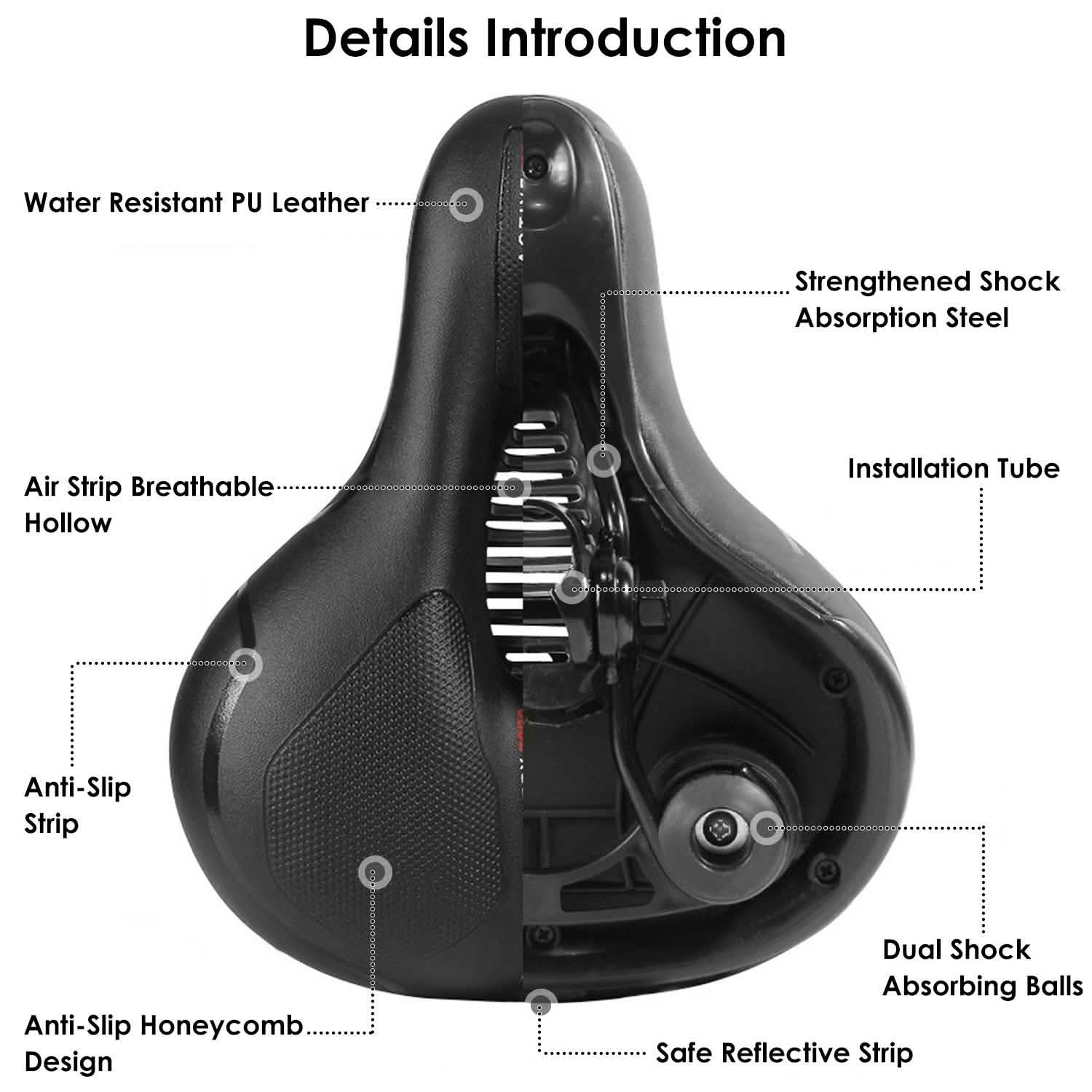 Comfortable Bike Seat Water Resistant MTB Bicycle Padded Saddle
