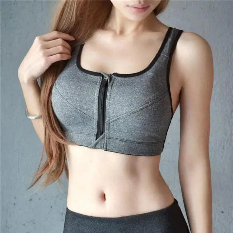 Comfortable High Quality Women's Zipper Sports Bras Plus Size 2XL Wirefree Padded Push Up Tops Lady Girls Breathable Fitness Run Gym Yoga Vest