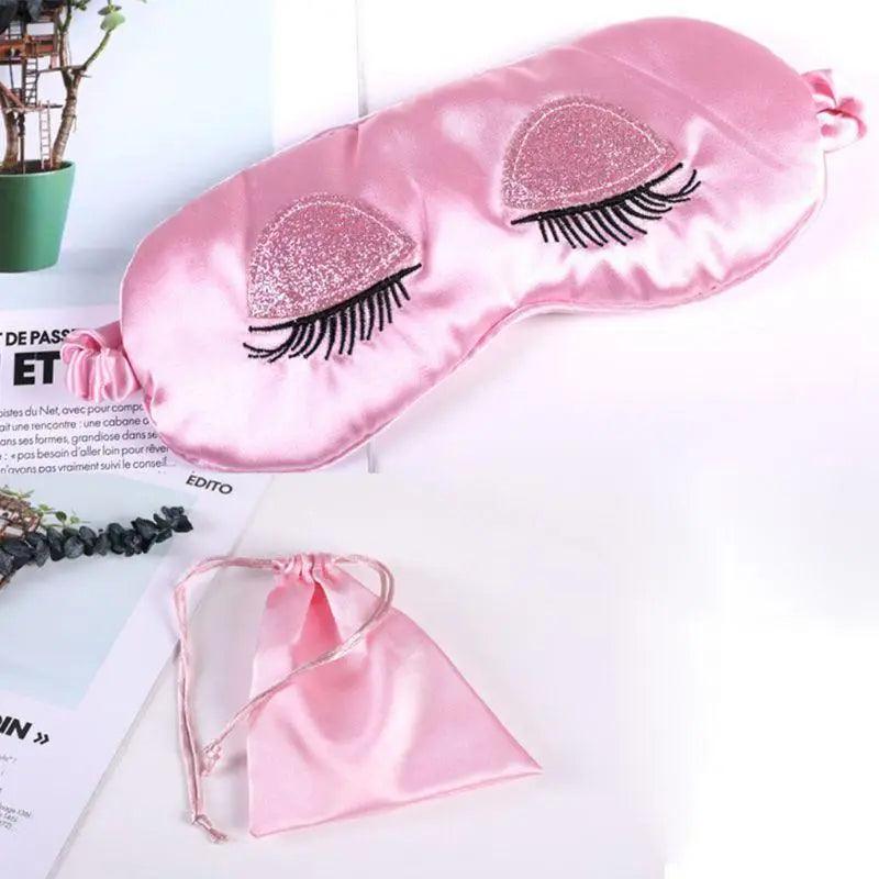 Comfortable Pink Silk Elegant Sleeping Mask Long Eyelash Sleeping Eye Mask Soft Sleeping Mask With Elastic Strap Breathable Lightweight Blindfold For Women Eye Cover Eyeshade With Luxury Bag
